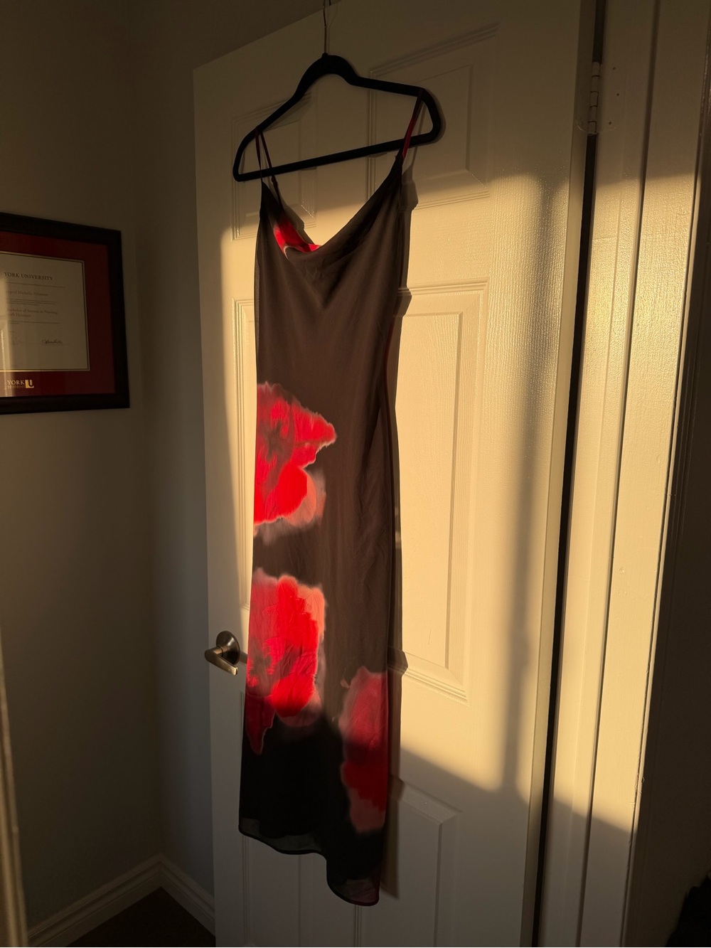 Dynamite Black Maxi Slip Dress with Red Floral